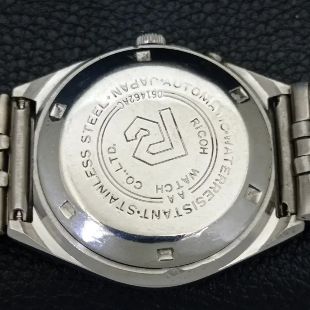 Vintage 1988 Ricoh Automatic Mens Silver Watch W/daydate & Gold accents